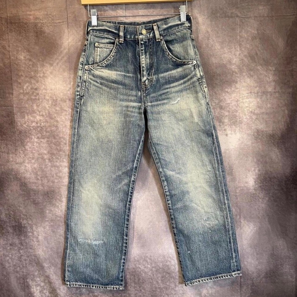 SAINT LAURENT YSL Women's 26 High Waist 70's Crop Jeans Sandy Winter Blue $850